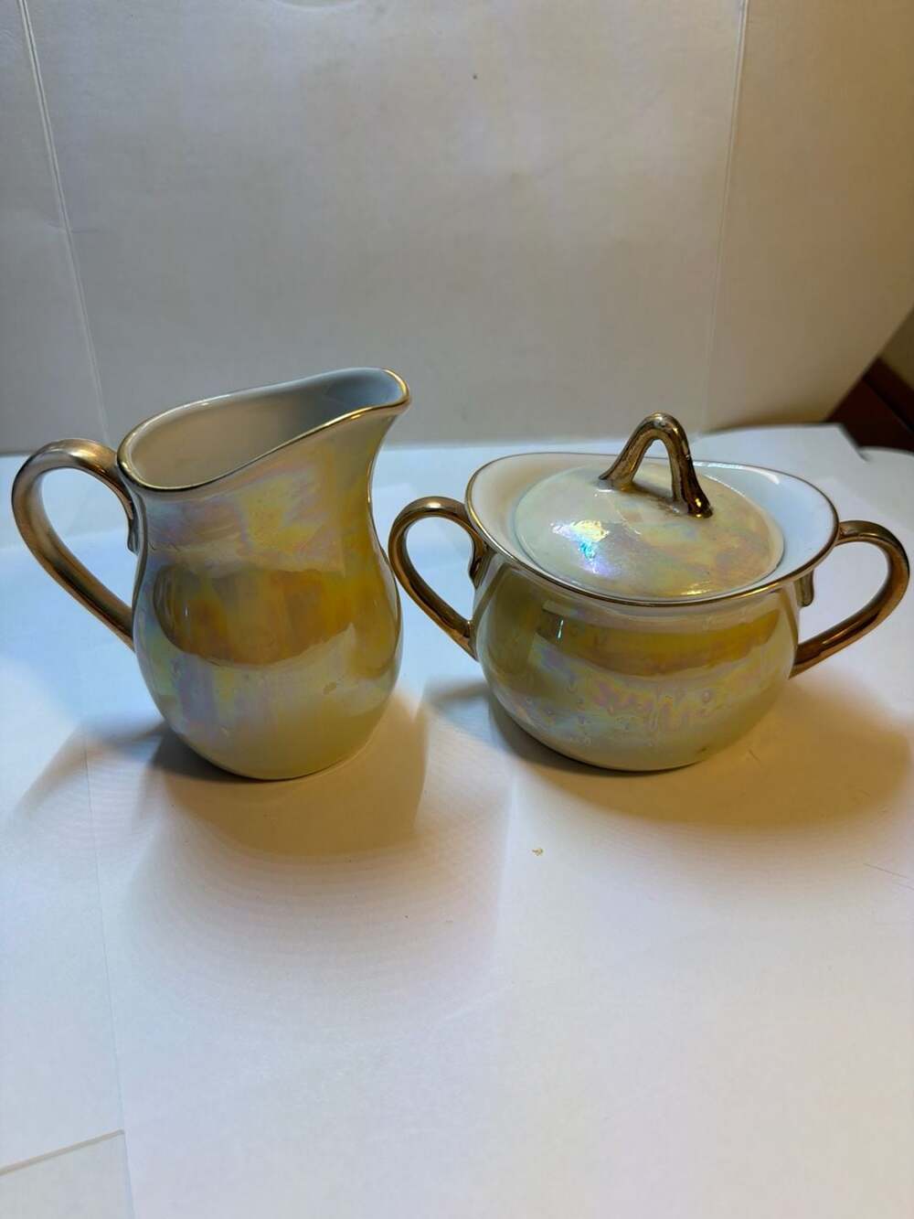 Vintage Garnier Japan Lusterware Sugar and Creamer Set with Gold Trim